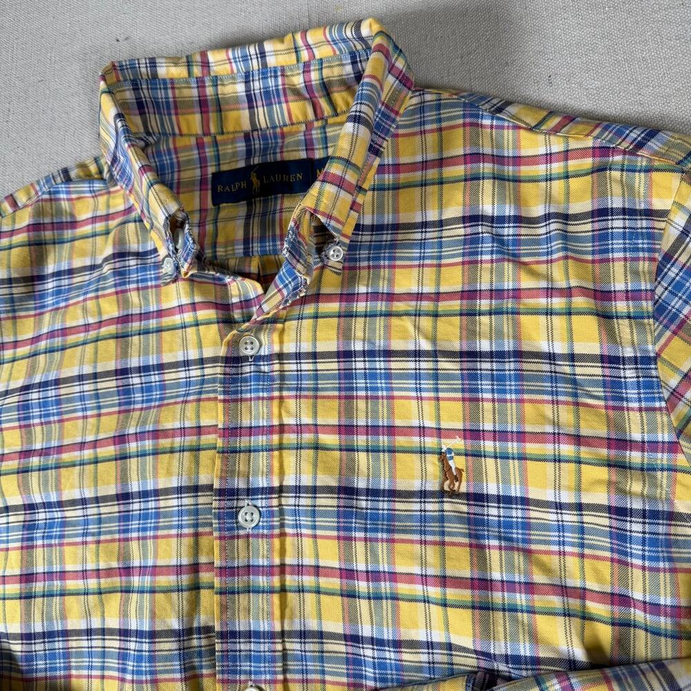 Polo Ralph Lauren Mens Casual Button Down Size Medium Yellow Blue Preppy